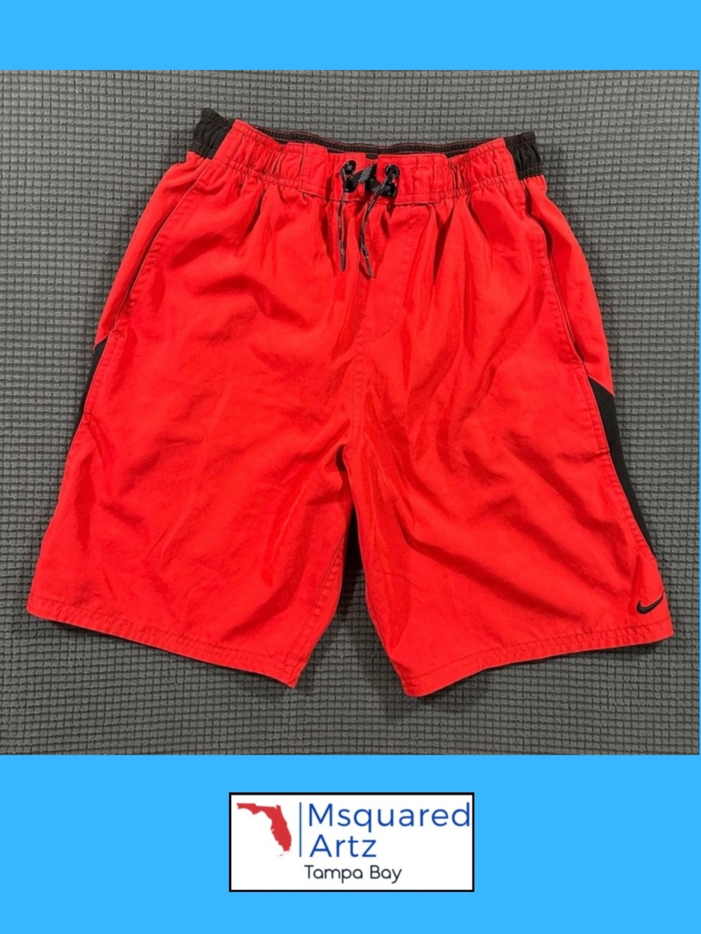 Nike Swim Trunks Men's Small Red Black Lined Quick Dry Swim Shorts
